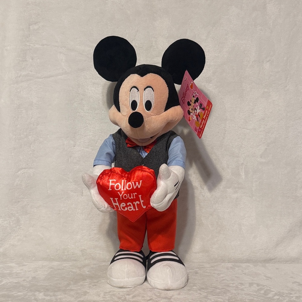 Disney Mickey Mouse Plush with Red Heart and Bow TieMickey Mouse Valentines Gree